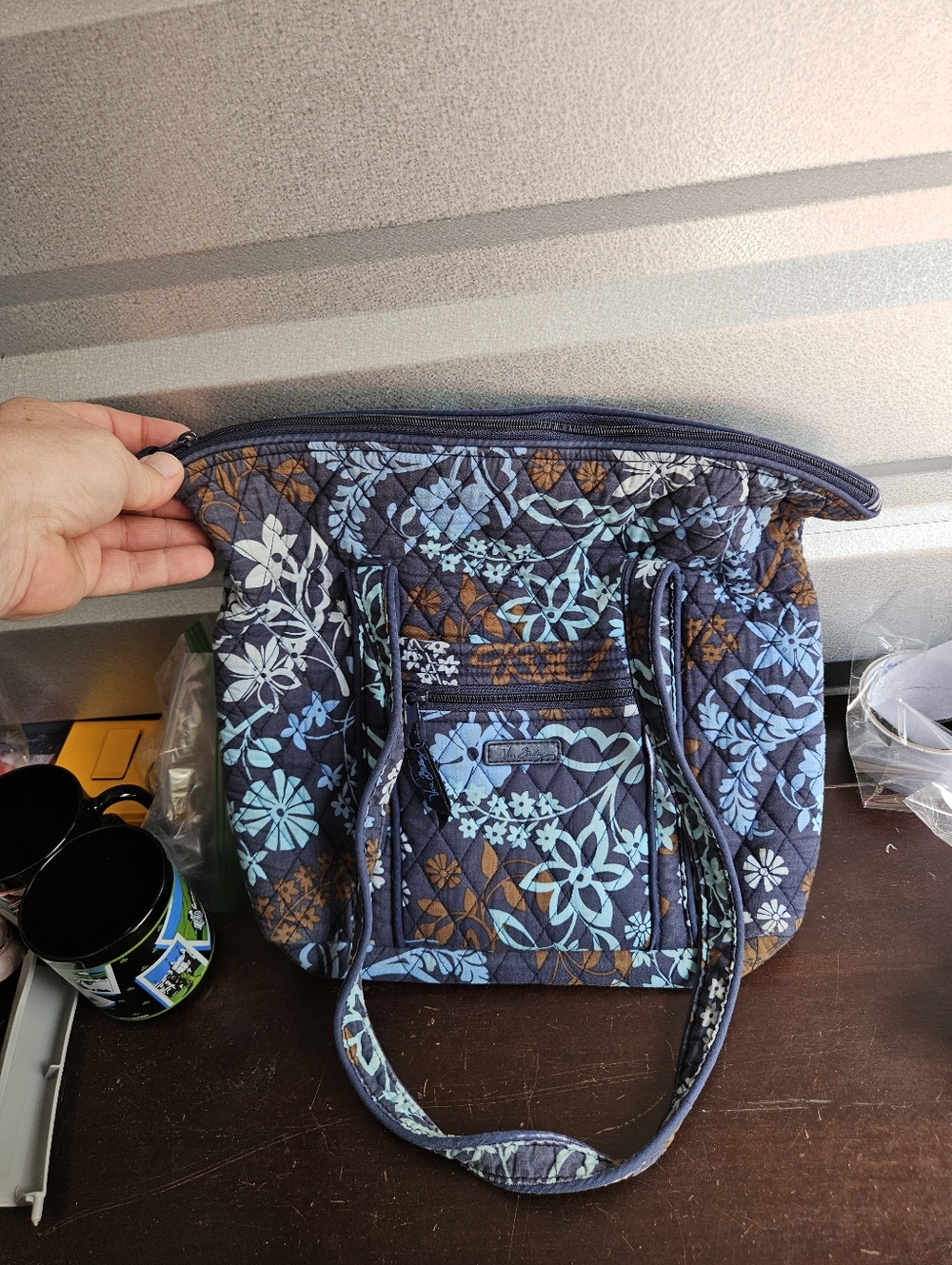 Vera Bradley Retired Java Blue Floral  Large Purse/Bag- Gently Used Travel Tote